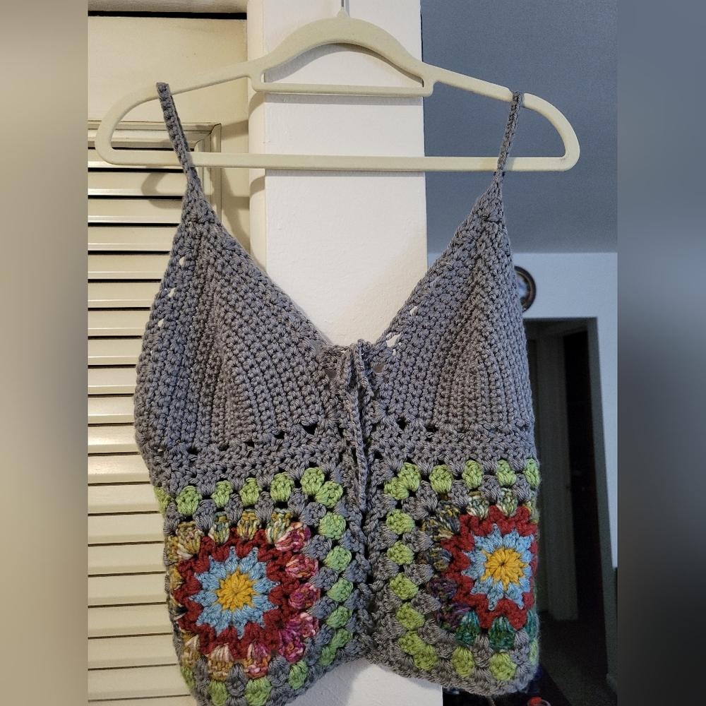 Gray Crochet Womens Crop Top